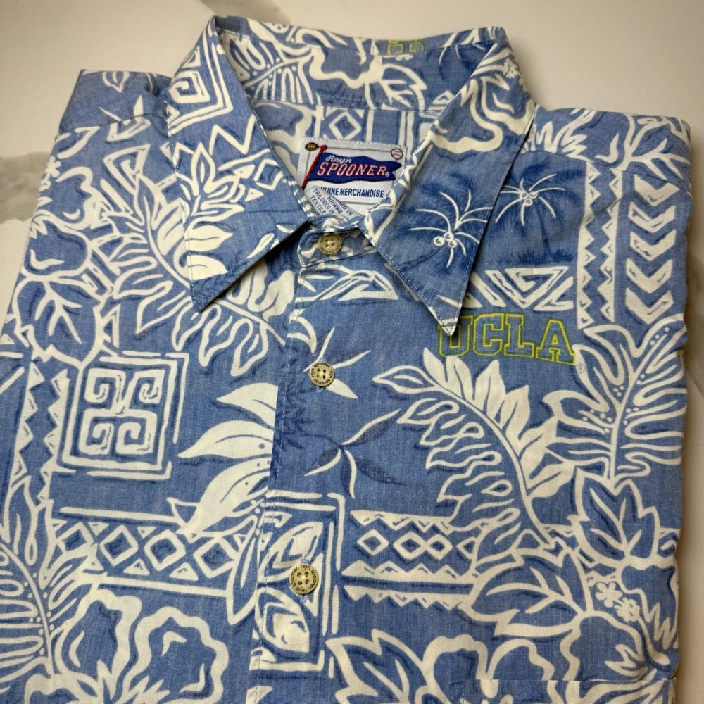 Reyn‎ Spooner UCLA Bruins collegiate Hawaiian Shirt Mens Large Cotton Blue